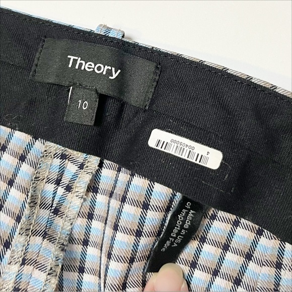 Theory Treeca Pants 10 Check Viscose slim cropped mid rise blue plaid office - Picture 7 of 13